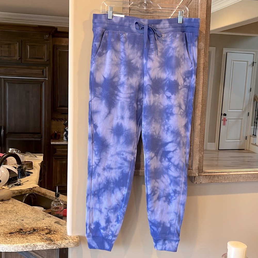 Joggers Tie Dye Cotton Sweatpants Periwinkle Blue Comfy Womens L Active Lounge